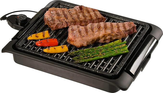 Barbacoa electrica Starlyf Smokefree Grill, Parrilla eléctrica libre de humo y olores,1250 W, Antiadherente, cocción uniforme, cocina carnes y verduras a la parrilla