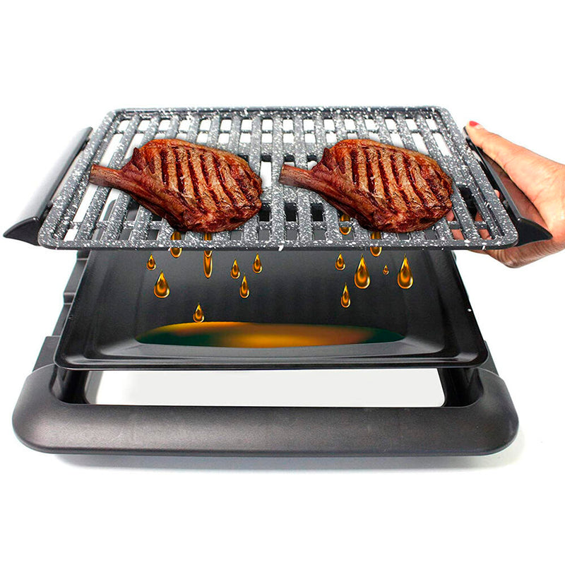 Barbacoa electrica Starlyf Smokefree Grill, Parrilla eléctrica libre de humo y olores,1250 W, Antiadherente, cocción uniforme, cocina carnes y verduras a la parrilla