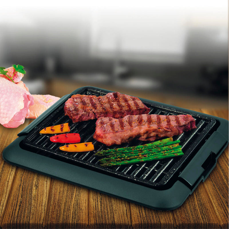 Barbacoa electrica Starlyf Smokefree Grill, Parrilla eléctrica libre de humo y olores,1250 W, Antiadherente, cocción uniforme, cocina carnes y verduras a la parrilla